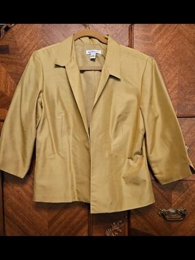 Raphael Size 16 Silk Women's Tailored Mustard Yellow Cropped Blazer